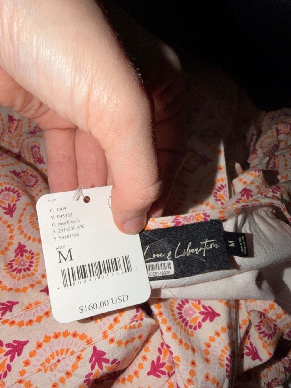 Anthropologie Love & Liberation Pink White Orange Tiered Side-Cutout Dress Midi - Picture 5 of 5